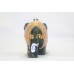 Elephant Figurine Natural Green Jade Gem Stone Gold Hand Painted Handmade B409